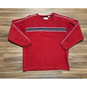Vintage Y2K Point Zero Red Striped Ribbed Crew Neck Long Sleeve Shirt Sz XL